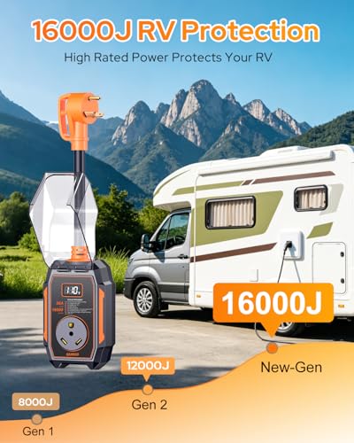 Image of GEARGO ๐๐๐๐ Smart RV Surge Protector 30 amp with 16,000J, Auto Shutoff & Reset, Real-time LED Digital Display, IP68 30 amp RV Surge Protector, Full Circuit Analyzer for Travel Trailers