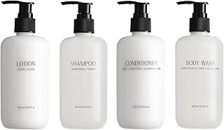 Shampoo Conditioner Body Wash and Lotion Kit 4 Pump Bottles Per Case Each 10.14 Fl oz/300 ML Aloe vera, Green Tea Extract Infused Hotel Toiletries