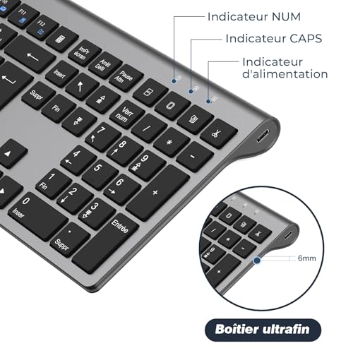 cimetech Clavier sans Fil Rechargeable, Connexion 2.4Ghz, Clavier Silencieux, Ultra-Fin, AZERTY Français, avec Pavé Numérique, pour MacOS/iOS/Android/Windows/PC/Ordinateur/Portable-Gris Noir – vue 4