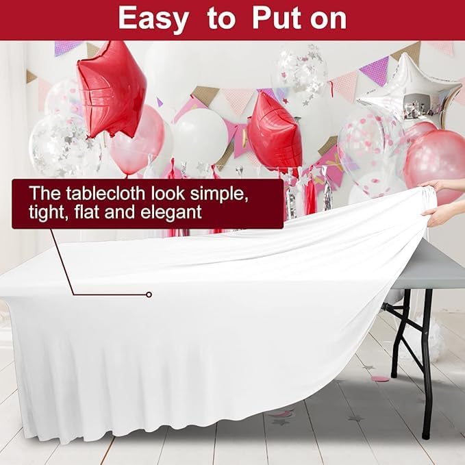 Miniatura 5 de Falda de mesa y funda gruesa de elastano 2 en 1 de 4 pies, mantel rectangular ajustable con falda plisada, mantel rectangular sin arrugas