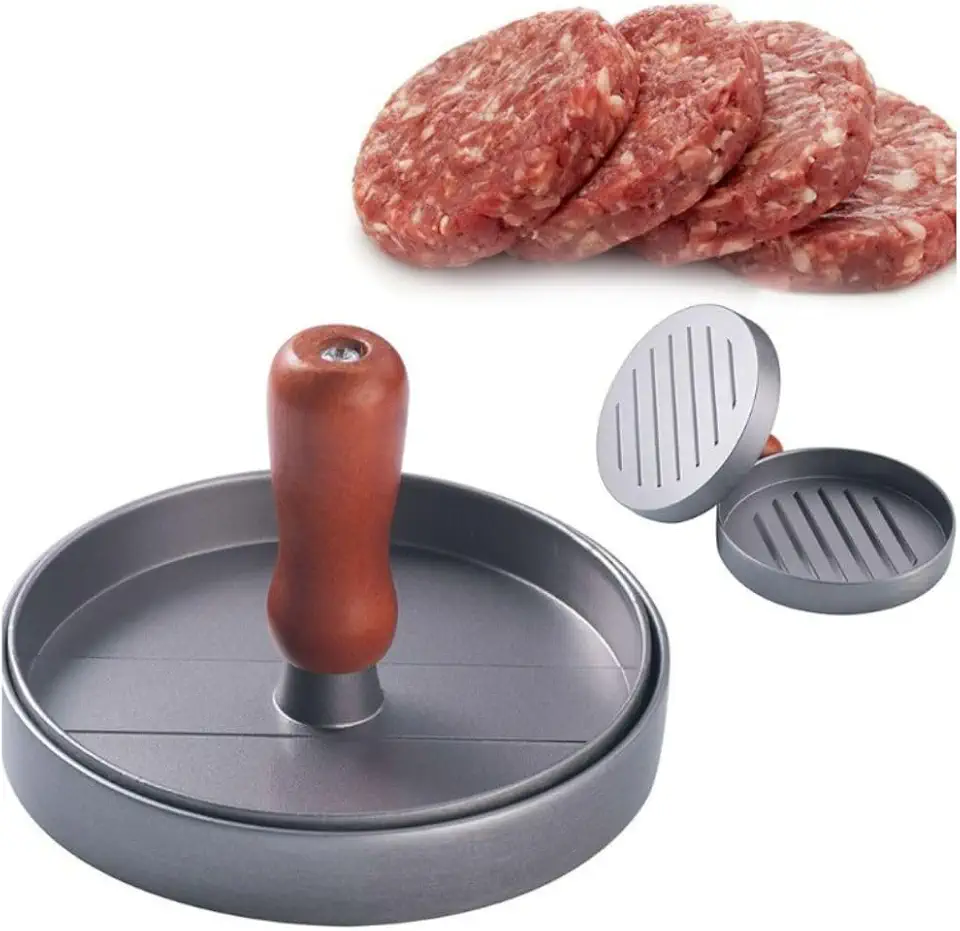 Forma Para Moldar Hambúrguer Antiaderente com Alça, Moldador Ajustável de Hambúrguer Caseiro para Churrasco e Cozinha