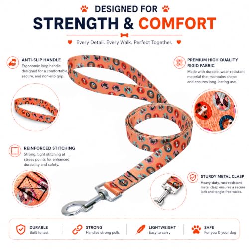 Image of Wooflix Heavy Duty Nylon Dog Leash | Anti Slip Padded Handle Long Dog Leash | Highly Reflective Leash for Dogs | Dog Rope for Medium & Large Dogs | Dog Training Leash | (Dogo Orange, 6.5 Feet Long)