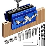 Self Centering Dowel Jig Kit, Drill Jig for Straight Holes Biscuit Joiner Set, Adjustable Drilling Guide Wood Working Tools with 3 Drill and 6 Drill Guide Bushings, Wood Doweling Jig for Woodworking