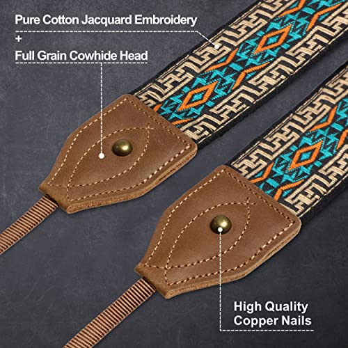 Padwa Lifestyle Camera Strap - Double Layer Full Grain Genuine Leather Cowhide Head,2 Inch Wide Adjustable Vintage Jacquard Embroidered Shoulder Neck Camera Straps For Photographers Gift #TOP1