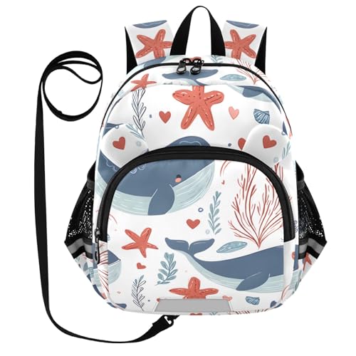 Kid's Backpack for Boys & Girls Toddler Bag Cute Dolphin Starfish Pattern Backpack with Safety Leash