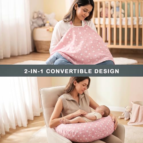 Image of BAYBEE Feeding Pillow for New Born Baby with Foldable Breastfeeding Cover | Feeding Cover for Nursing Mom with Adjustable Velcro & Back Support | Nursing Pillow with Removable & Washable (Dark Pink)