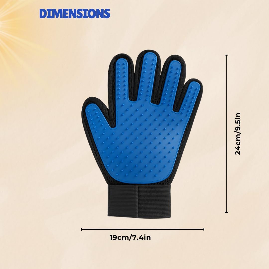 [Upgraded] Grooming Gloves for Dogs & Cats – Premium Deshedding & Massage Mitt with 260 Silicone Tips – Gentle Hair Remover Glove for Long, Short & Curly Fur – Left & Right Hand – 1 Pair (Blue)