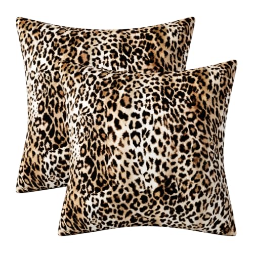 Image of XLTXWD 2 Pcs Leopard Print Bedding, Print Pillow, Leopard Print Cushion Covers Soft Plush Set of Two, Home Decor for Sofa and Bed, Textured Faux Fur Double-Sided Pattern