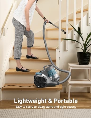 1700W Canister Vacuum Cleaner, 45Kpa Bagless Vacuum Cleaner, Multi-Cyclonic Filtration, 2 Anti-Allergen HEPA Filters, 3.5QT Dust Cup, 4 Tools, No Hair Tangles for Hard Floor, Pet Hair, Cerulean — view 8