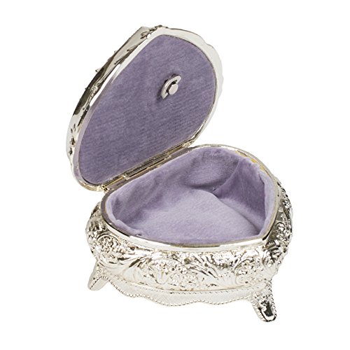Lavender Purple Velvet Heart Shaped Silver Tone Metal Music Box Plays All I Ask of You