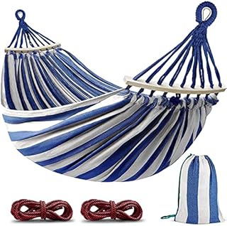 MOSFiATA 285x155cm Hammock with Spreader Bars, Camping Hammock Outdoor, with Thickened Durable Canvas Fabric and Sturdy Metal Knot, 550 lb Load Capacity, for Backyard, Garden, Blue