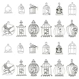 Gythara 60 pcs 12 Styles Antique Silver Birdcage Theme Alloy Charms Vintage Bird House Animal Charms for DIY Jewelry Bracelet Necklace Earring Keychain Decor
