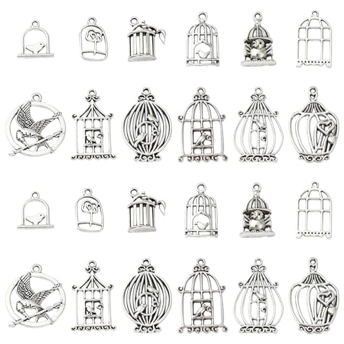 Gythara 60 pcs 12 Styles Antique Silver Birdcage Theme Alloy