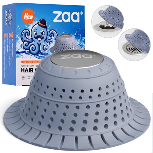 Image of zaa Bathtub Drain Hair Catcher, Premium Silicone Shower Hair Catcher, 1Pack Hair Stopper for Pop Up & Regular Drains of Shower, Bathtub, Bathroom Sink, Bathroom Fixture Accessories, Light Blue