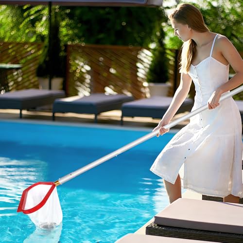 Miniatura 7 de Supaway Recogedor Para Piscina Red De Limpieza Con Mango Ajustable 2,7m Recogehojas De Fondo Red Para Hojas En Piscina, Spa, Estanque De Peces - Tipo A Marco Rojo Aluminio, Red Fina Blanca Profunda
