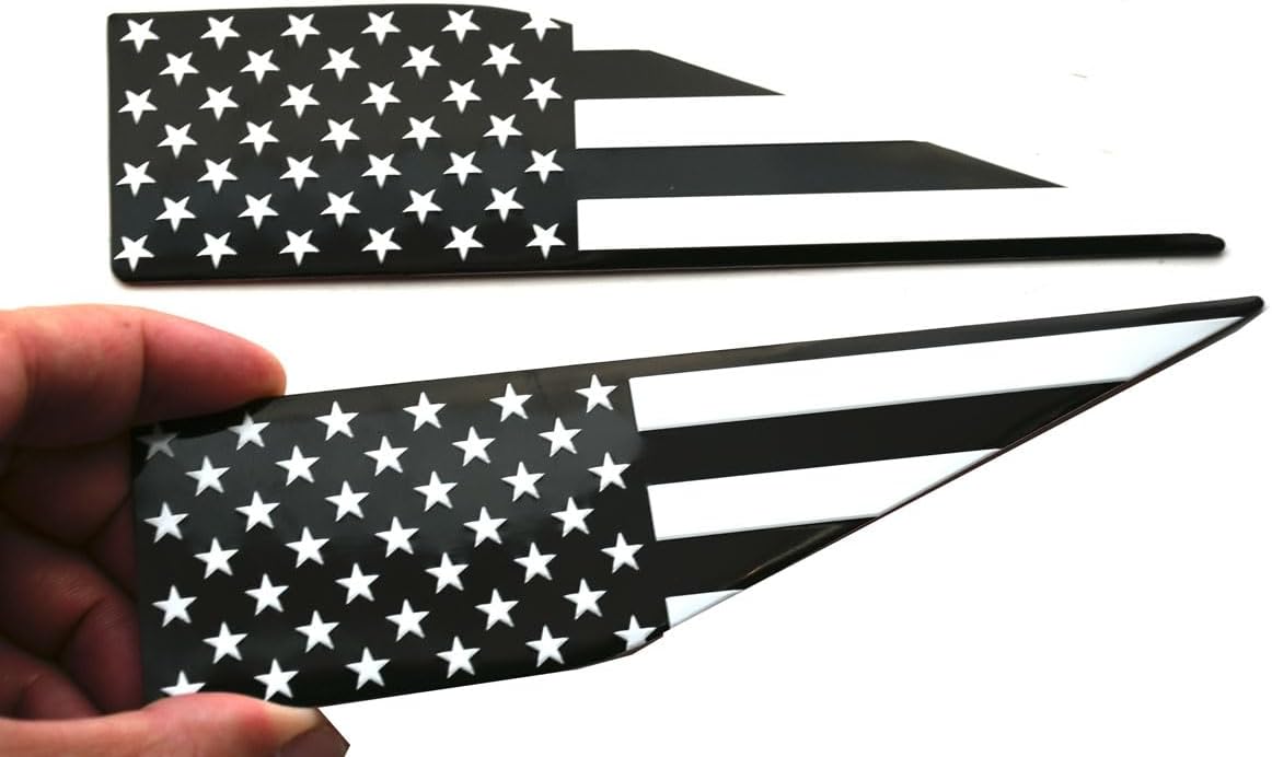 Pair Set American Flag Emblem Car Decal Compatible with 2021-2026 Ford F150 Accessories Custom Fit F150 Exterior Patch Decor Enhances Truck's Style (Black White)