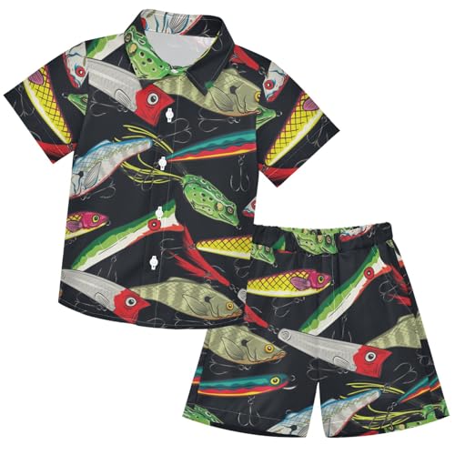 Image of visesunny Boy's 2 Pieces Shirt and Short Set Casual Shirts Short Sleeve Beach Shorts Summer Outfits for 3-10 Years Kids