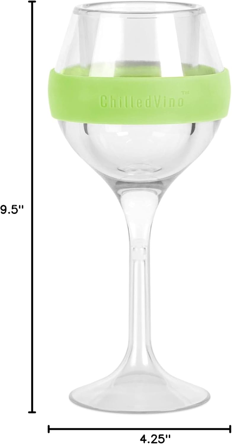 Frosty Drinkware - Freezable, All-Purpose Wine Glasses - Insulated Drinking Glass With Stem & Silicone Sleeve - BPA Free Outdoor Wine Glasses (Green)