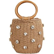 Orgone Summer Beach Woven Tote Bag, Straw Rattan Raffia Bucket Bag, Handmade Basket Handbag