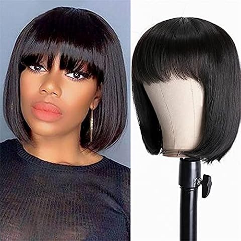 MXRLZX Bob, Human Hair, Mechanism, Women's Wig, 1B Natural Black (Size : 8 inch) Cover