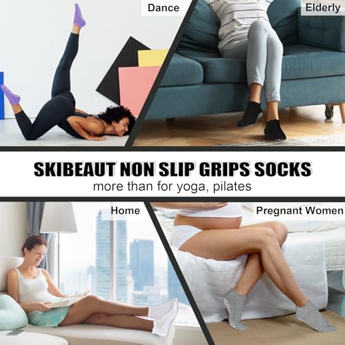 Image of SkiBeaut Grips Non Slip Socks for Women, 4 Pairs Yoga Pilates Anti Skid Woman Hospital Gripper Socks (5-12)