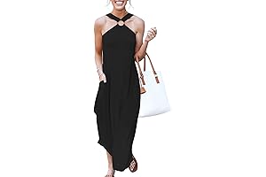 Womens Casual Halter Maxi Dress Split Side Long Beach Vacation Dress 2024