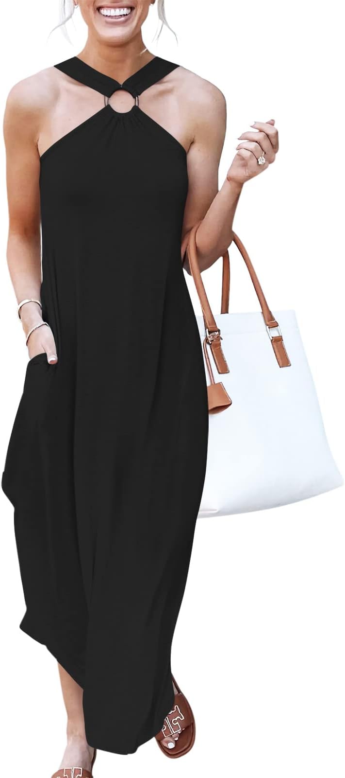 ANRABESS Women's Summer Dress Halter Neck Sleeveless Maxi Dresses