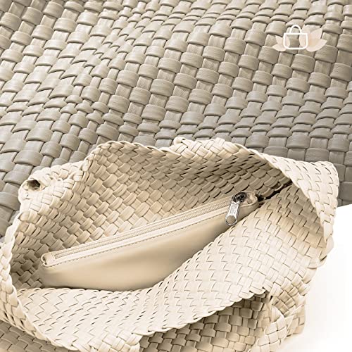 Kalidi Woven Tote Bag, Women Macaron Soft Leather Weave Handbag Purse Wrist Bag Large Capacity Work Shopping Travel Daily #TOP1