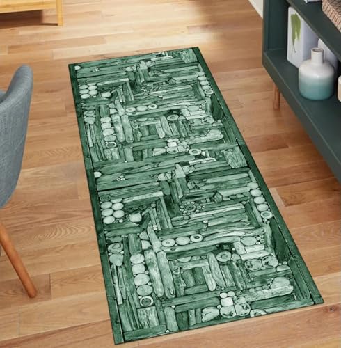 Alfombra lavable verde oscuro de 100 x 250 cm que evita resbalones 2