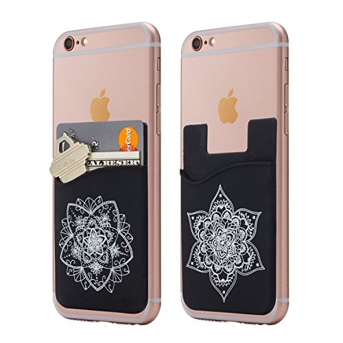 (Two) Mandala Cell Phone Stick on Wallet Card Holder Phone Pocket for iPhone, Android and All Smartphones.