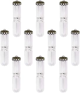 10 pieces Hourglass Shaped Small Glass Bottle Mini Sandy Clock Glass Vial Pendant Necklace Charms (Bronze Lace Cap)