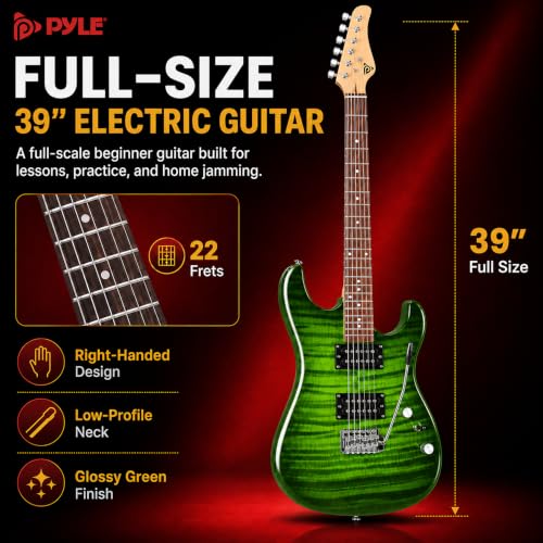 Pyle Electric Guitar Kit with Amp, Full Size Instrument with Humbucker Pickups, Guitarra Electrica Amplifier and Beginner Bundle Accessories, 39" Legacy Green by Pyle - Image 4