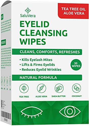 SaluVera Eyelid Wipes with Tea Tree and Aloe Vera | Eye Cleansing Wipes for Dry and Itchy Eyes Relief | Natural Ingredients Eyelid Scrub for Daily Usage - Pack of 30