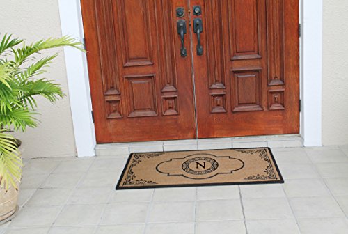 A1 Home Collections Heavy Duty, Long Lasting, Outdoor Entrance Front Porch Rug First Impression Hand Crafted Abrilina Entry Monogrammed Double Doormat, 29.5" X 47.5", Black #TOP3