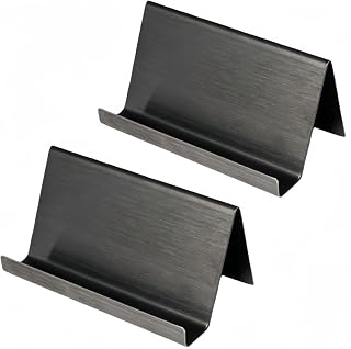 Business Card Holder Made of Stainless Steel – Elegant and Robust for Office, Reception and Hotel – Up to 30 Cards, 9 x 5 x 4.5 cm (Set of 1/2) (Dark Grey Hammered Set of 2)