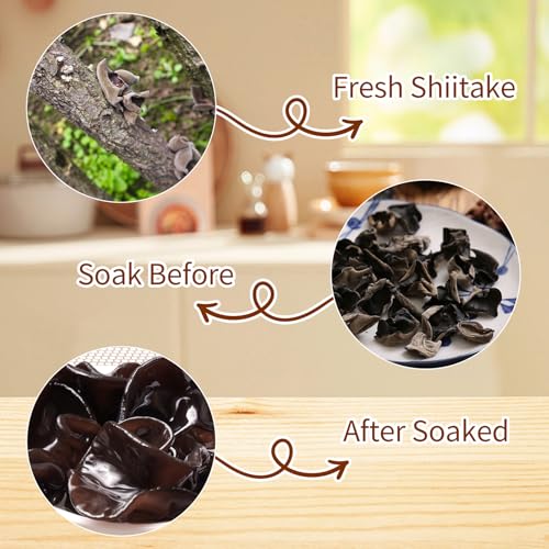 Image of MEIMIDUO 3.0 Oz /85g Dried Black Fungus Wood Ear Mushrooms - All Natural Vegan, Premium Dried Mushrooms For Cooking, Soup, Hot Pot - Resealable Sealable Plastic Can Packaging