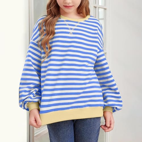 Girls Cotton Striped Sweatshirt Long Sleeve Shirts Loose Pullover Crew Neck Colorblocked Sweater Y2K Trendy Tops Clothes3