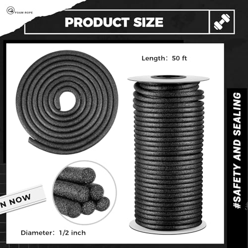 Image of MotiMind Foam Backer Rod for Gap, 1 /2 Inch X 50 ft, Black, 1 Roll