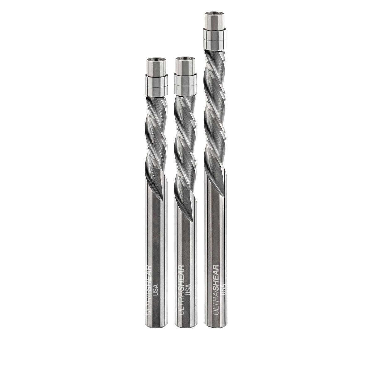 3-Flute Flush Trim Router Bit Down Cut Set, 1/4SH, 1/4CD, Template Bearing, Pattern Routing, Solid Carbide, USA Made - US2314FU-3PC