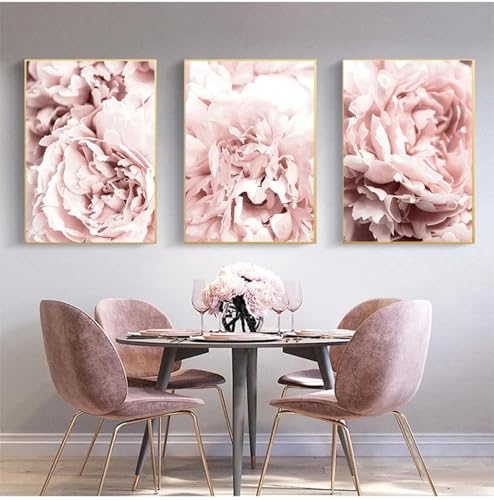 Peinture pivoine et rose affiche toile tableau salon moderne decoration murale scandinave 3x 40x60