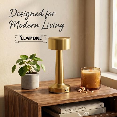 Image of Table Lamp /Table Lamp Study Room /Lamp Table /Led /Wireless Led Touch 3 Mode Metal /Bed Lamps Bedroom Side /Rechargeable Metal Touch /Warm Lighting /Bedside Lamp /Nightstand Lamp (Golden Lamp)