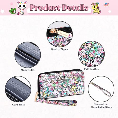 Tokidoki Wallet Pink Unicorno Clutch Wallet Credit Card Holder Large Capacity Travel Purse Wristlet for Women Girl (WA-No skulls girl)4