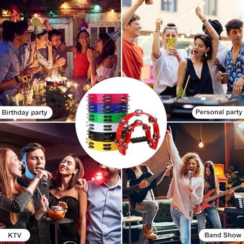 IHDYPPEW 7 Pack Double Row Tambourine – 9.06 inch Professional Handheld Tambourine 20 Metal Jingles, Half Moon Musical Tambourine, Plastic Tambourines for Adults, Music Lovers and Performers