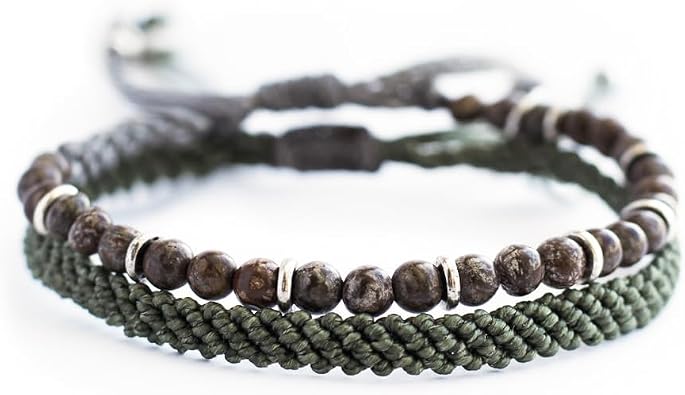 Wakami Braided Charm Bracelet Stack | Coated Beaded Stackable Bracelets for Women | Waterproof Fair Trade Handmade Boho Jewelry for Women and Men