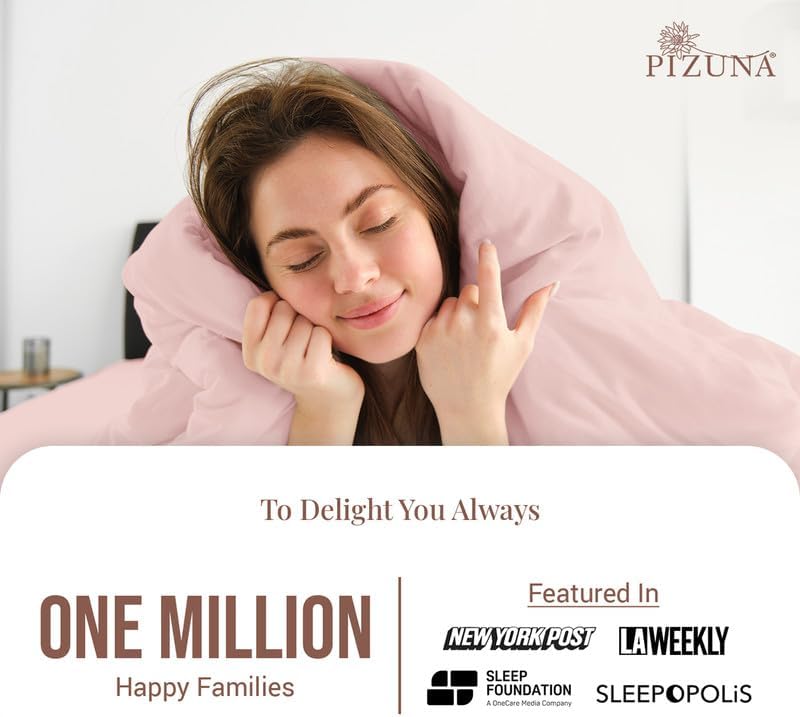 Miniatura 2 de Pizuna Juego de funda de edredón de 3 piezas de 100 % algodón, tamaño King + 1 sábana bajera de 400 hilos, tejido de satén rosa claro, lujoso juego