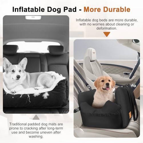 Hunde Autositz für kleine bis mittlere Hunde, Wasserdichter und Waschbarer Autositz mit Aufbewahrungstaschen, Verdickter Hundeautositz Sitzerhöhung Hundebett Auto mit Abnehmbarem Airbag