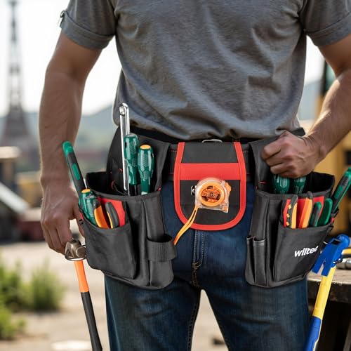 Wiltec Tool Belt with 17 Pockets, Organiser for Tools, Accessories and Small Parts, 25 kg Capacity, Ideal for Carpenters, Electricians and DIY Enthusiasts, Easy Storage, Practical Polyester Pouches - Image 2