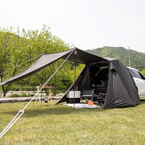 IDOOGEN SUV Camping Tent,Outdoor Car Tailgate Shade Awning Tents for Travelling,6 molds can be DIY,Multifunctional Expansion，Brown Cover