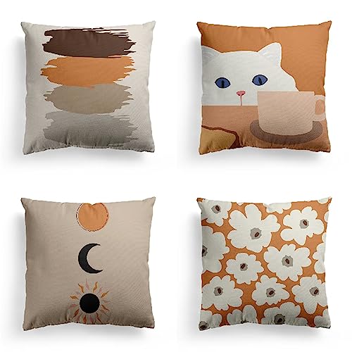 Ocre Fundas Cojines Sofa 4 Piezas Doble Cara Resumen Funda Cojin Plaza Suave Cojines Decorativos con Cremallera Oculta Cojines Exterior Impermeable para Hogar Cama Funda Almohada 70x70cm JF-6484