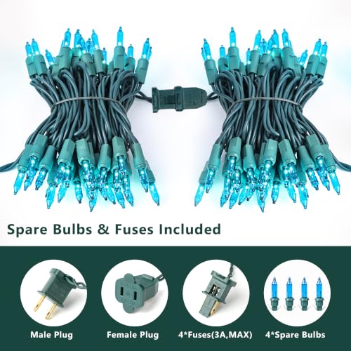 Image of BrizLabs Teal Christmas Lights Outdoor 300 Count 69.6ft Incandescent Christmas Lights Connectable Clear Light String UL Certified Xmas Mini Light Set Green Wire for Indoor Outdoor Tree Holiday Party
